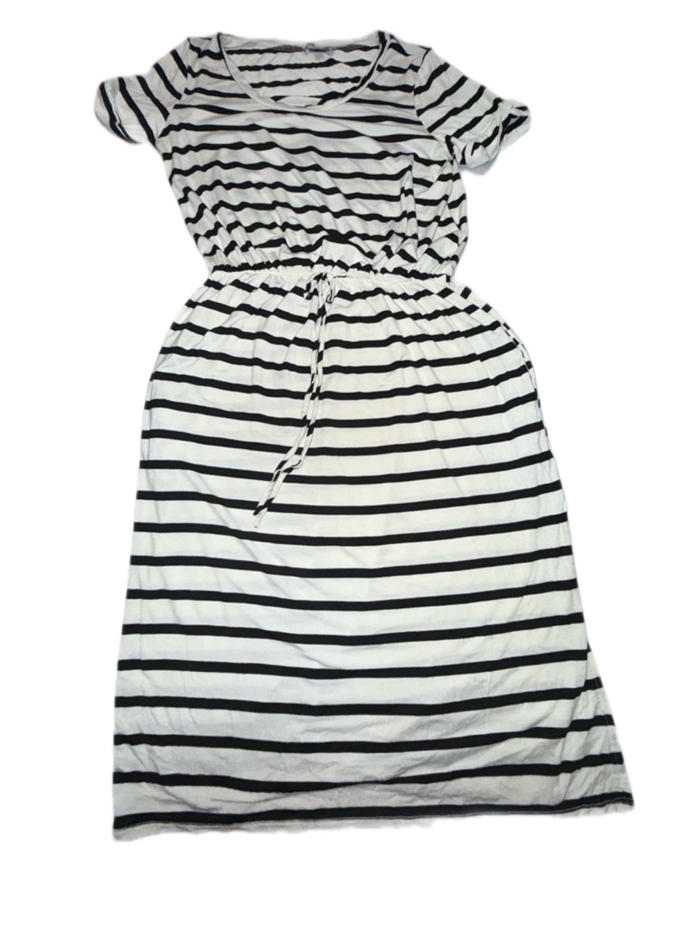 White Birch Striped Midi Dress Small Black White Rayon Elastic Waist Casual USA - Picture 2 of 9